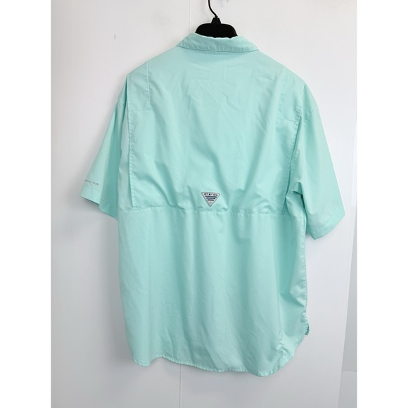 Columbia PFG Fishing Shirt Mens Large L Mint Short Sleeve Omni Shade Vented Logo - Picture 6 of 6